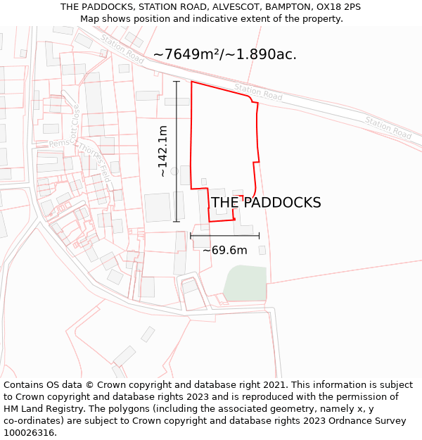 THE PADDOCKS, STATION ROAD, ALVESCOT, BAMPTON, OX18 2PS: Plot and title map