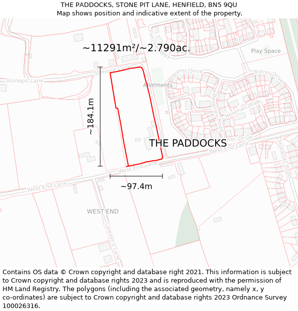 THE PADDOCKS, STONE PIT LANE, HENFIELD, BN5 9QU: Plot and title map