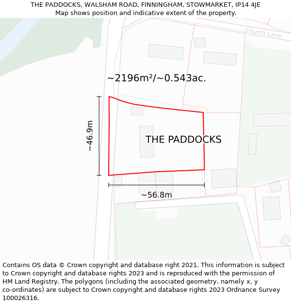 THE PADDOCKS, WALSHAM ROAD, FINNINGHAM, STOWMARKET, IP14 4JE: Plot and title map