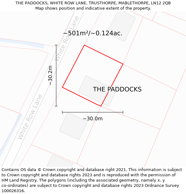 THE PADDOCKS, WHITE ROW LANE, TRUSTHORPE, MABLETHORPE, LN12 2QB: Plot and title map