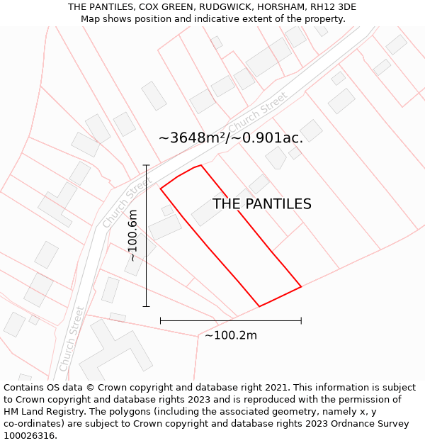 THE PANTILES, COX GREEN, RUDGWICK, HORSHAM, RH12 3DE: Plot and title map