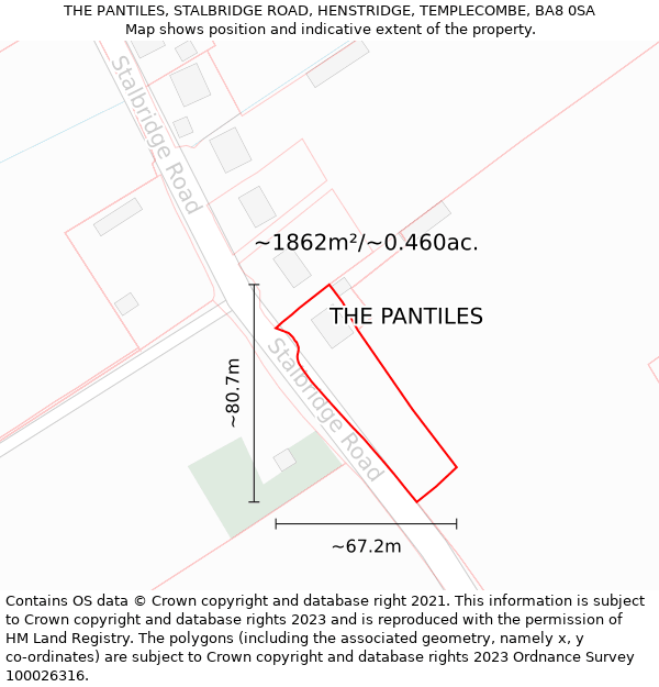 THE PANTILES, STALBRIDGE ROAD, HENSTRIDGE, TEMPLECOMBE, BA8 0SA: Plot and title map