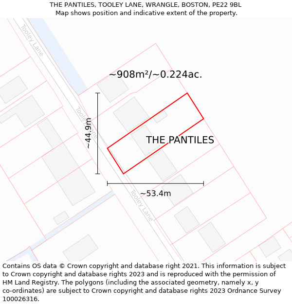 THE PANTILES, TOOLEY LANE, WRANGLE, BOSTON, PE22 9BL: Plot and title map