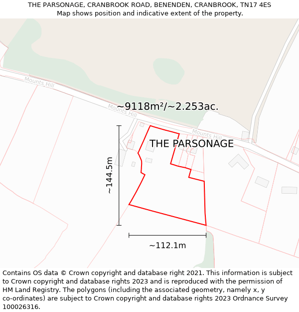 THE PARSONAGE, CRANBROOK ROAD, BENENDEN, CRANBROOK, TN17 4ES: Plot and title map