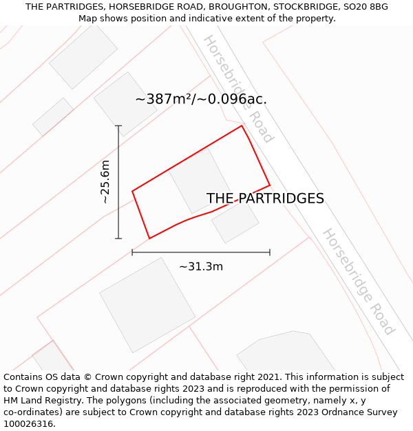 THE PARTRIDGES, HORSEBRIDGE ROAD, BROUGHTON, STOCKBRIDGE, SO20 8BG: Plot and title map