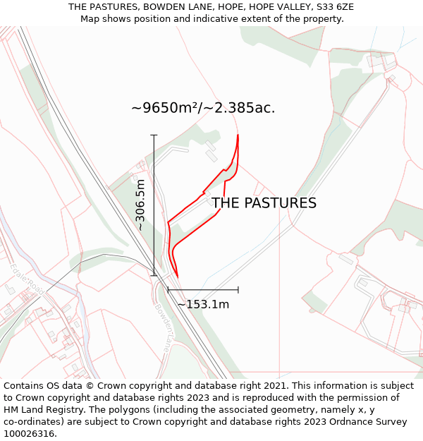 THE PASTURES, BOWDEN LANE, HOPE, HOPE VALLEY, S33 6ZE: Plot and title map