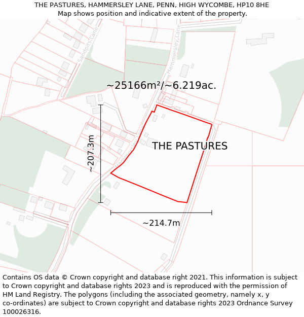 THE PASTURES, HAMMERSLEY LANE, PENN, HIGH WYCOMBE, HP10 8HE: Plot and title map