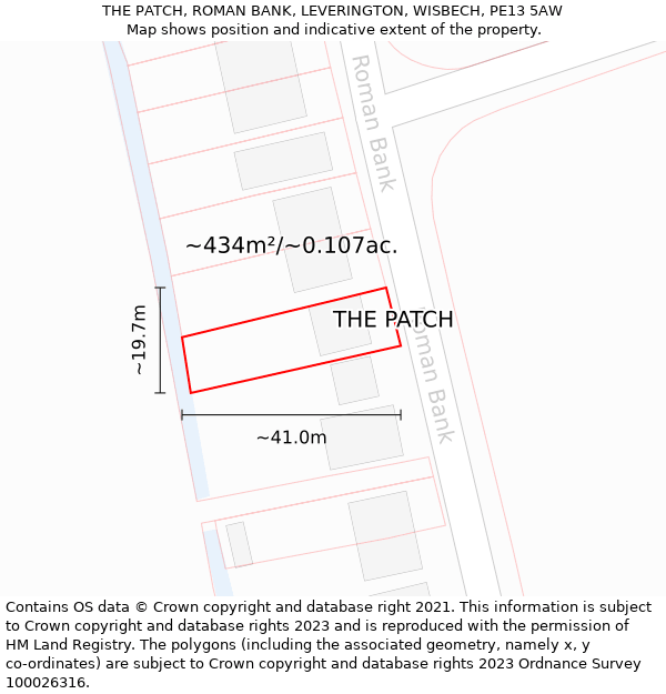 THE PATCH, ROMAN BANK, LEVERINGTON, WISBECH, PE13 5AW: Plot and title map