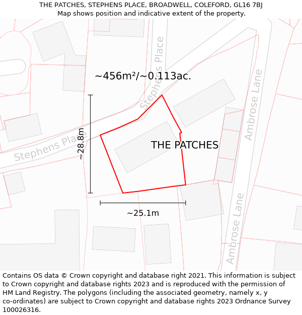 THE PATCHES, STEPHENS PLACE, BROADWELL, COLEFORD, GL16 7BJ: Plot and title map