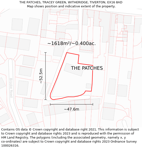 THE PATCHES, TRACEY GREEN, WITHERIDGE, TIVERTON, EX16 8AD: Plot and title map