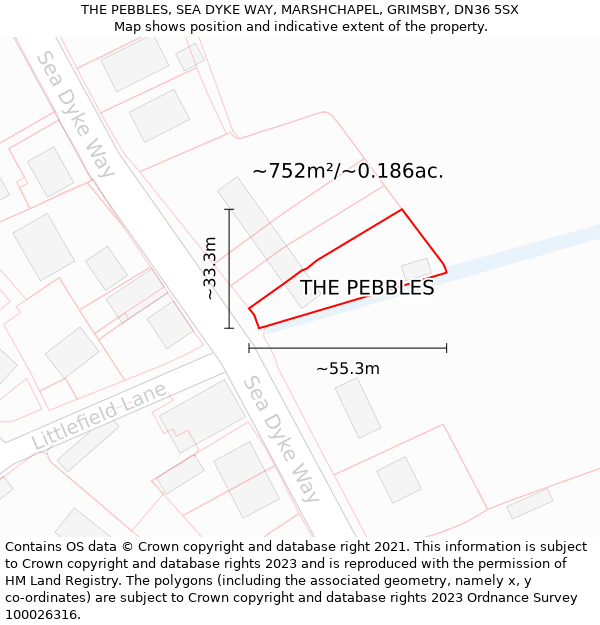 THE PEBBLES, SEA DYKE WAY, MARSHCHAPEL, GRIMSBY, DN36 5SX: Plot and title map