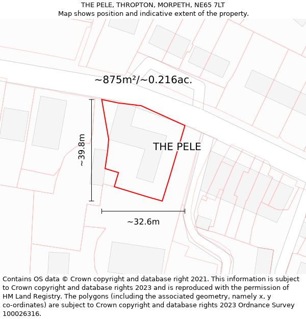 THE PELE, THROPTON, MORPETH, NE65 7LT: Plot and title map