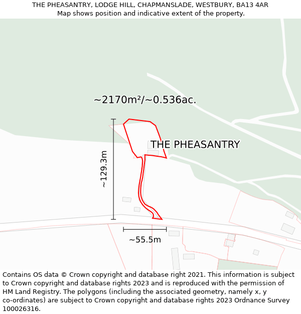 THE PHEASANTRY, LODGE HILL, CHAPMANSLADE, WESTBURY, BA13 4AR: Plot and title map