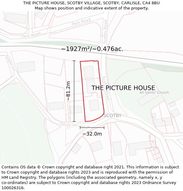 THE PICTURE HOUSE, SCOTBY VILLAGE, SCOTBY, CARLISLE, CA4 8BU: Plot and title map