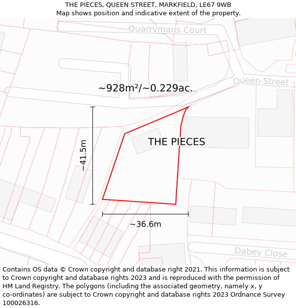 THE PIECES, QUEEN STREET, MARKFIELD, LE67 9WB: Plot and title map