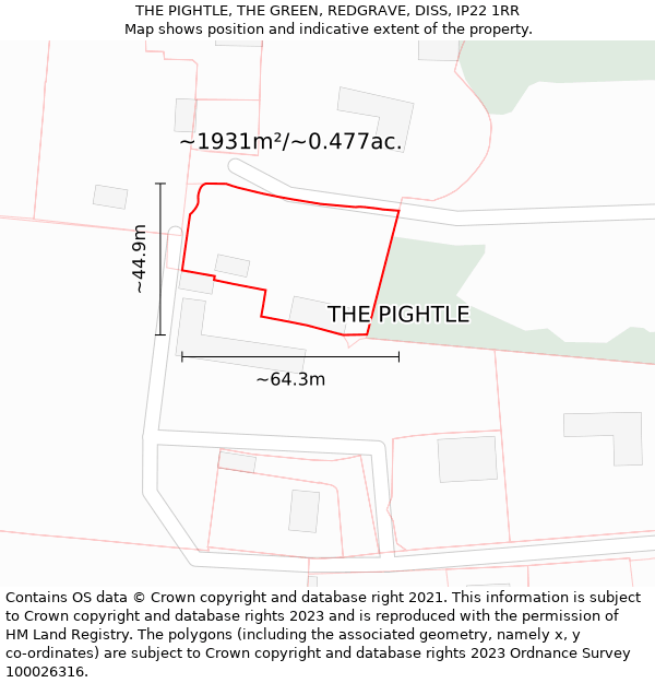 THE PIGHTLE, THE GREEN, REDGRAVE, DISS, IP22 1RR: Plot and title map