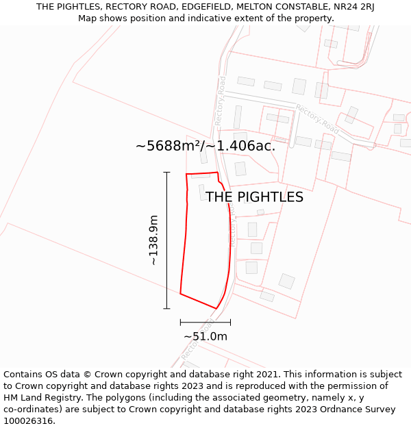 THE PIGHTLES, RECTORY ROAD, EDGEFIELD, MELTON CONSTABLE, NR24 2RJ: Plot and title map