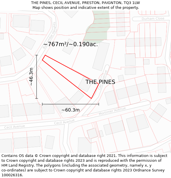 THE PINES, CECIL AVENUE, PRESTON, PAIGNTON, TQ3 1LW: Plot and title map