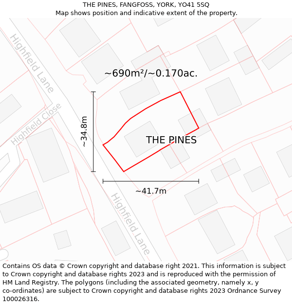 THE PINES, FANGFOSS, YORK, YO41 5SQ: Plot and title map