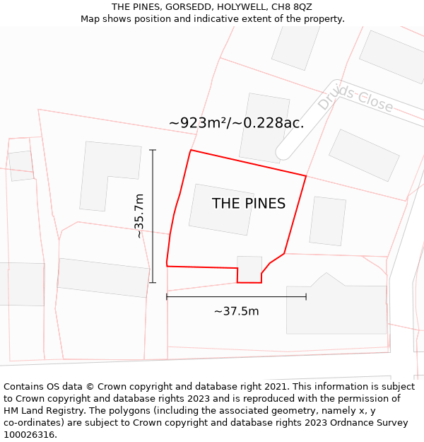 THE PINES, GORSEDD, HOLYWELL, CH8 8QZ: Plot and title map