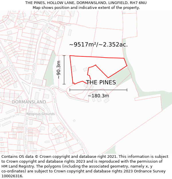 THE PINES, HOLLOW LANE, DORMANSLAND, LINGFIELD, RH7 6NU: Plot and title map
