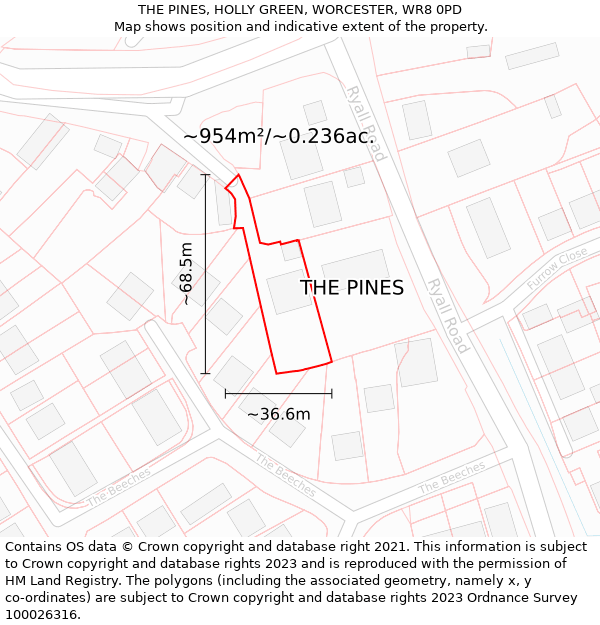 THE PINES, HOLLY GREEN, WORCESTER, WR8 0PD: Plot and title map