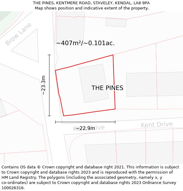 THE PINES, KENTMERE ROAD, STAVELEY, KENDAL, LA8 9PA: Plot and title map