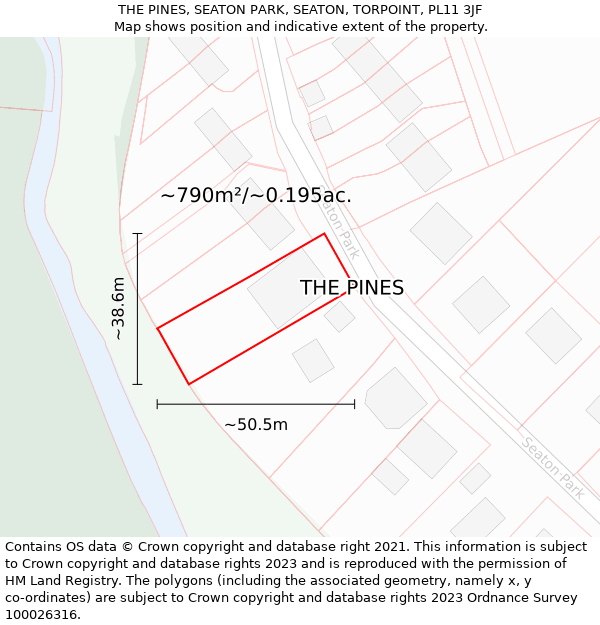 THE PINES, SEATON PARK, SEATON, TORPOINT, PL11 3JF: Plot and title map