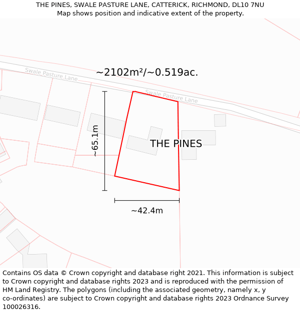 THE PINES, SWALE PASTURE LANE, CATTERICK, RICHMOND, DL10 7NU: Plot and title map