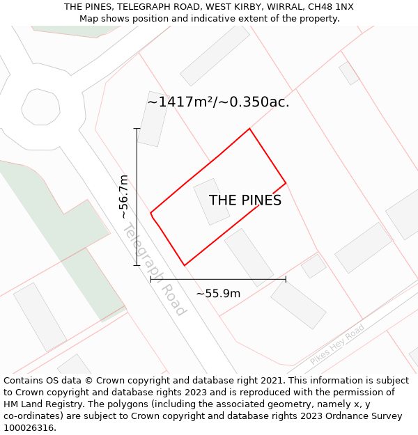 THE PINES, TELEGRAPH ROAD, WEST KIRBY, WIRRAL, CH48 1NX: Plot and title map