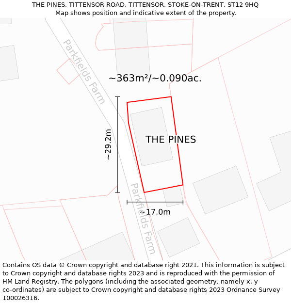 THE PINES, TITTENSOR ROAD, TITTENSOR, STOKE-ON-TRENT, ST12 9HQ: Plot and title map
