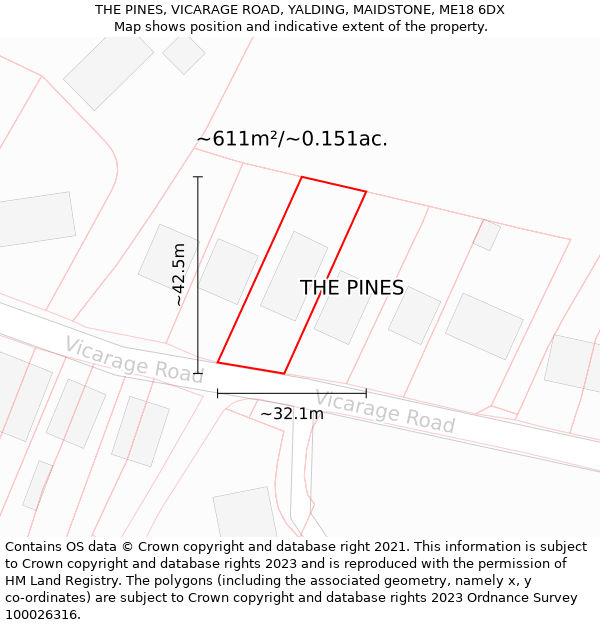 THE PINES, VICARAGE ROAD, YALDING, MAIDSTONE, ME18 6DX: Plot and title map