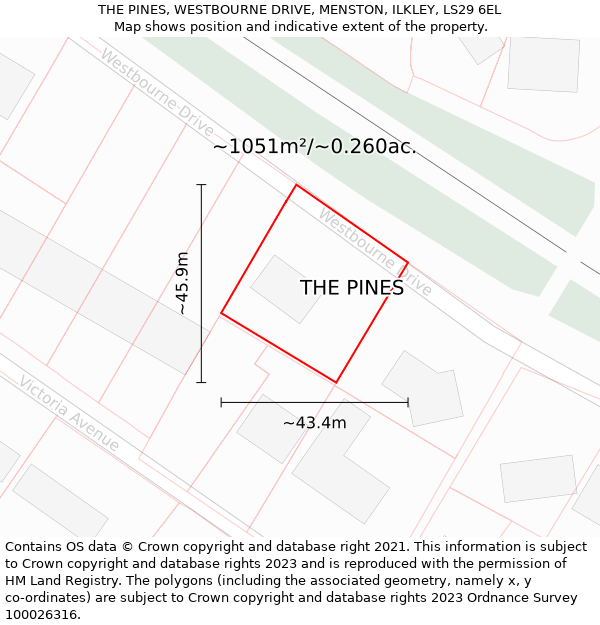 THE PINES, WESTBOURNE DRIVE, MENSTON, ILKLEY, LS29 6EL: Plot and title map