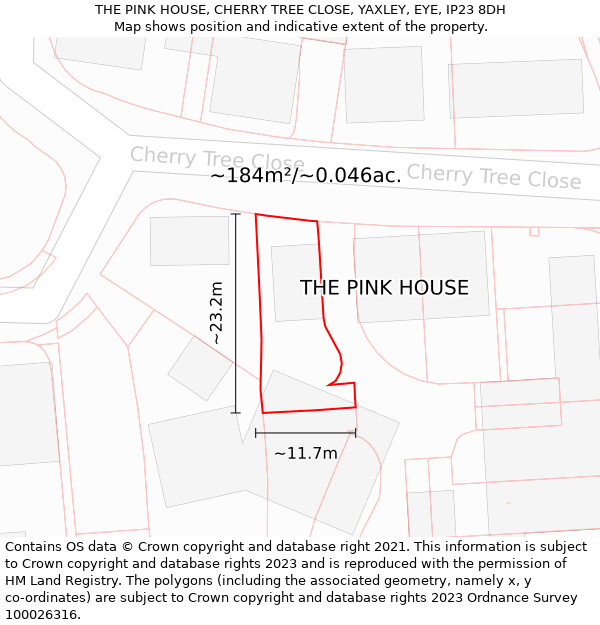 THE PINK HOUSE, CHERRY TREE CLOSE, YAXLEY, EYE, IP23 8DH: Plot and title map