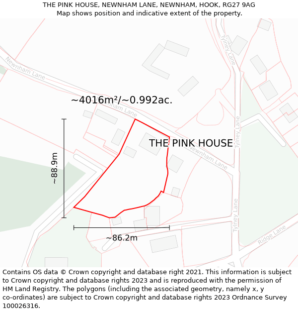 THE PINK HOUSE, NEWNHAM LANE, NEWNHAM, HOOK, RG27 9AG: Plot and title map