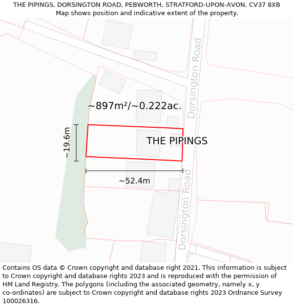 THE PIPINGS, DORSINGTON ROAD, PEBWORTH, STRATFORD-UPON-AVON, CV37 8XB: Plot and title map