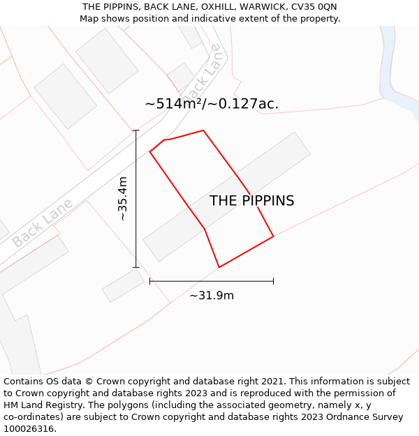 THE PIPPINS, BACK LANE, OXHILL, WARWICK, CV35 0QN: Plot and title map