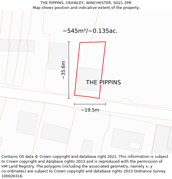 THE PIPPINS, CRAWLEY, WINCHESTER, SO21 2PR: Plot and title map