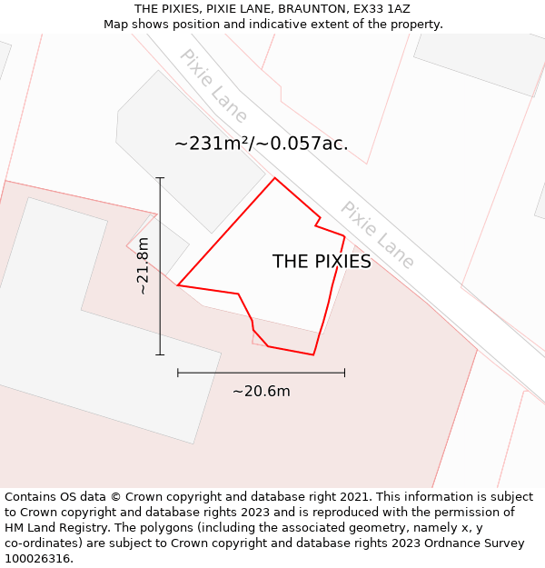 THE PIXIES, PIXIE LANE, BRAUNTON, EX33 1AZ: Plot and title map