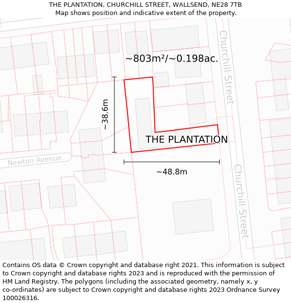 THE PLANTATION, CHURCHILL STREET, WALLSEND, NE28 7TB: Plot and title map