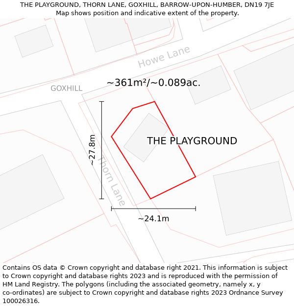 THE PLAYGROUND, THORN LANE, GOXHILL, BARROW-UPON-HUMBER, DN19 7JE: Plot and title map