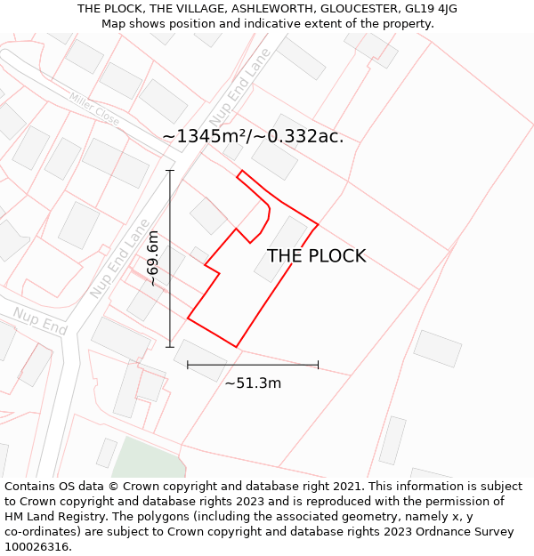 THE PLOCK, THE VILLAGE, ASHLEWORTH, GLOUCESTER, GL19 4JG: Plot and title map