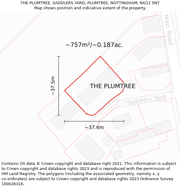THE PLUMTREE, SADDLERS YARD, PLUMTREE, NOTTINGHAM, NG12 5NT: Plot and title map