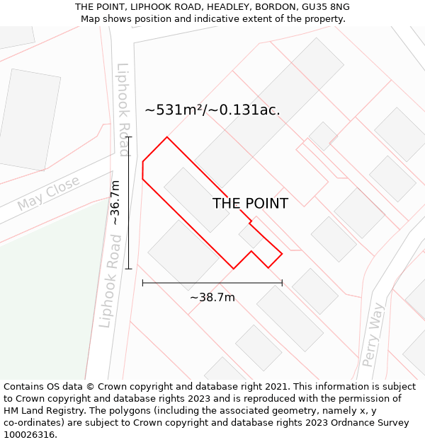 THE POINT, LIPHOOK ROAD, HEADLEY, BORDON, GU35 8NG: Plot and title map