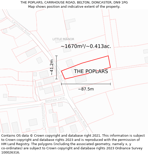 THE POPLARS, CARRHOUSE ROAD, BELTON, DONCASTER, DN9 1PG: Plot and title map