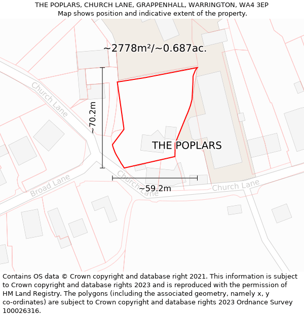 THE POPLARS, CHURCH LANE, GRAPPENHALL, WARRINGTON, WA4 3EP: Plot and title map