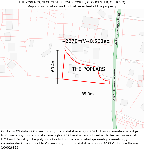 THE POPLARS, GLOUCESTER ROAD, CORSE, GLOUCESTER, GL19 3RQ: Plot and title map