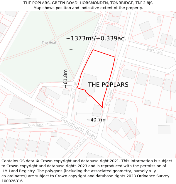 THE POPLARS, GREEN ROAD, HORSMONDEN, TONBRIDGE, TN12 8JS: Plot and title map