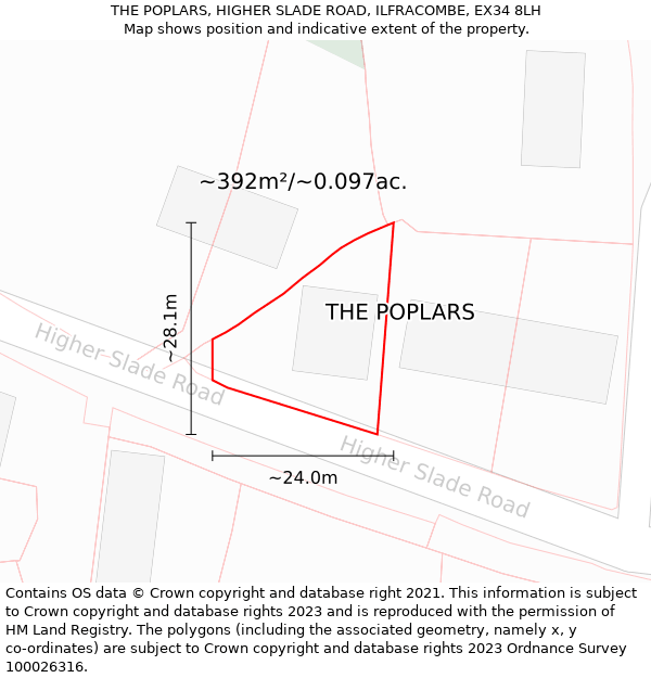 THE POPLARS, HIGHER SLADE ROAD, ILFRACOMBE, EX34 8LH: Plot and title map