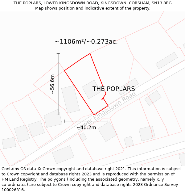THE POPLARS, LOWER KINGSDOWN ROAD, KINGSDOWN, CORSHAM, SN13 8BG: Plot and title map